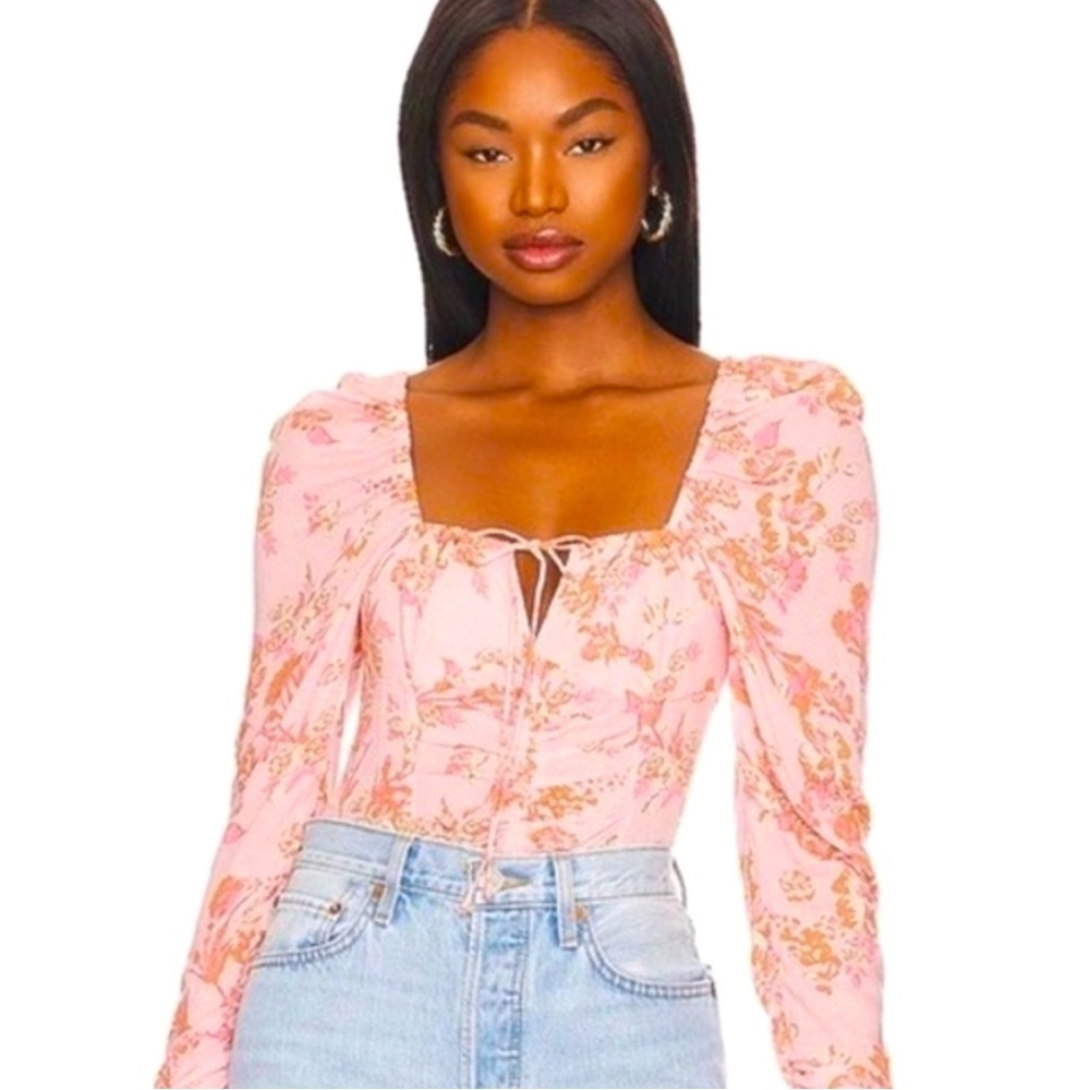 Free People NWT HILARY Printed Top, Pink & print. Perfect for DONATED 2025